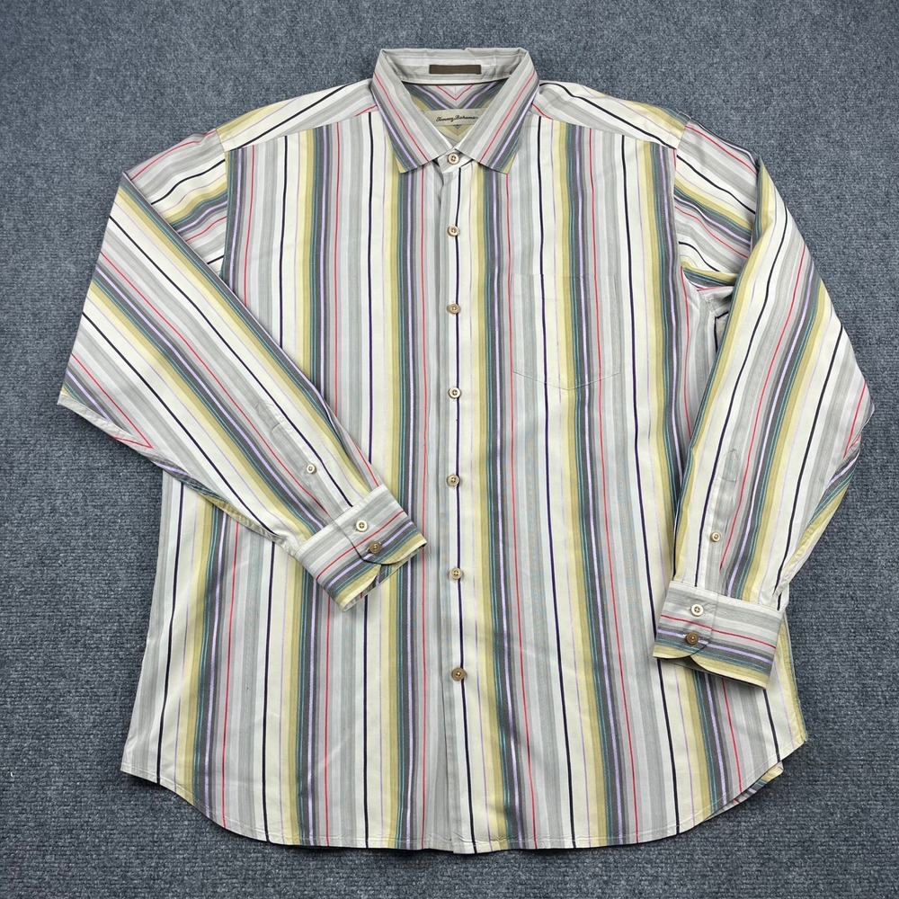 Tommy Bahama Mens XL Silk Striped Long Sleeve Button Down Shirt Multi-Color